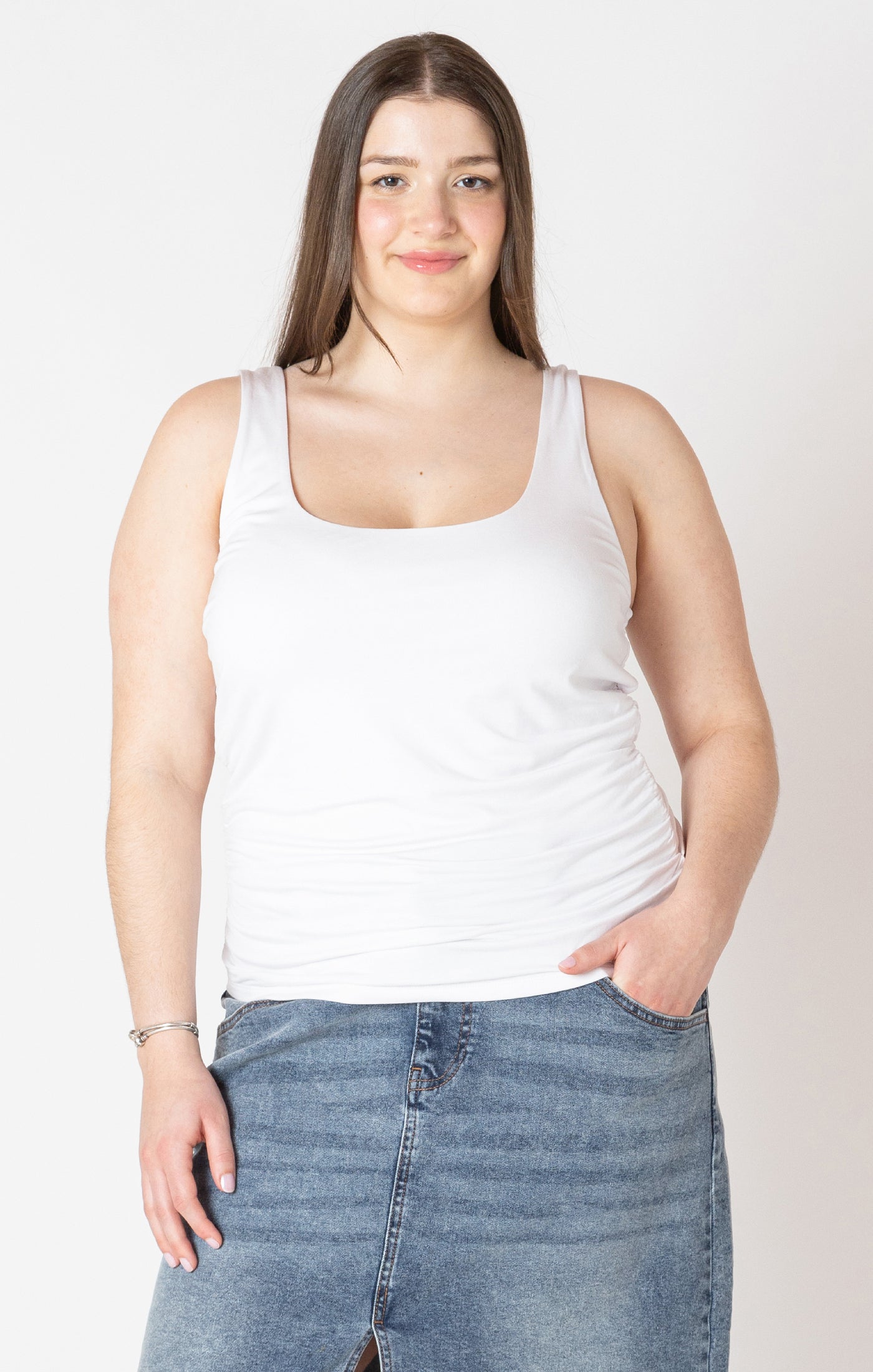 The Isla Ruched Tank – Flattering, Bra-Friendly Basic | Pinned Up Bra ...