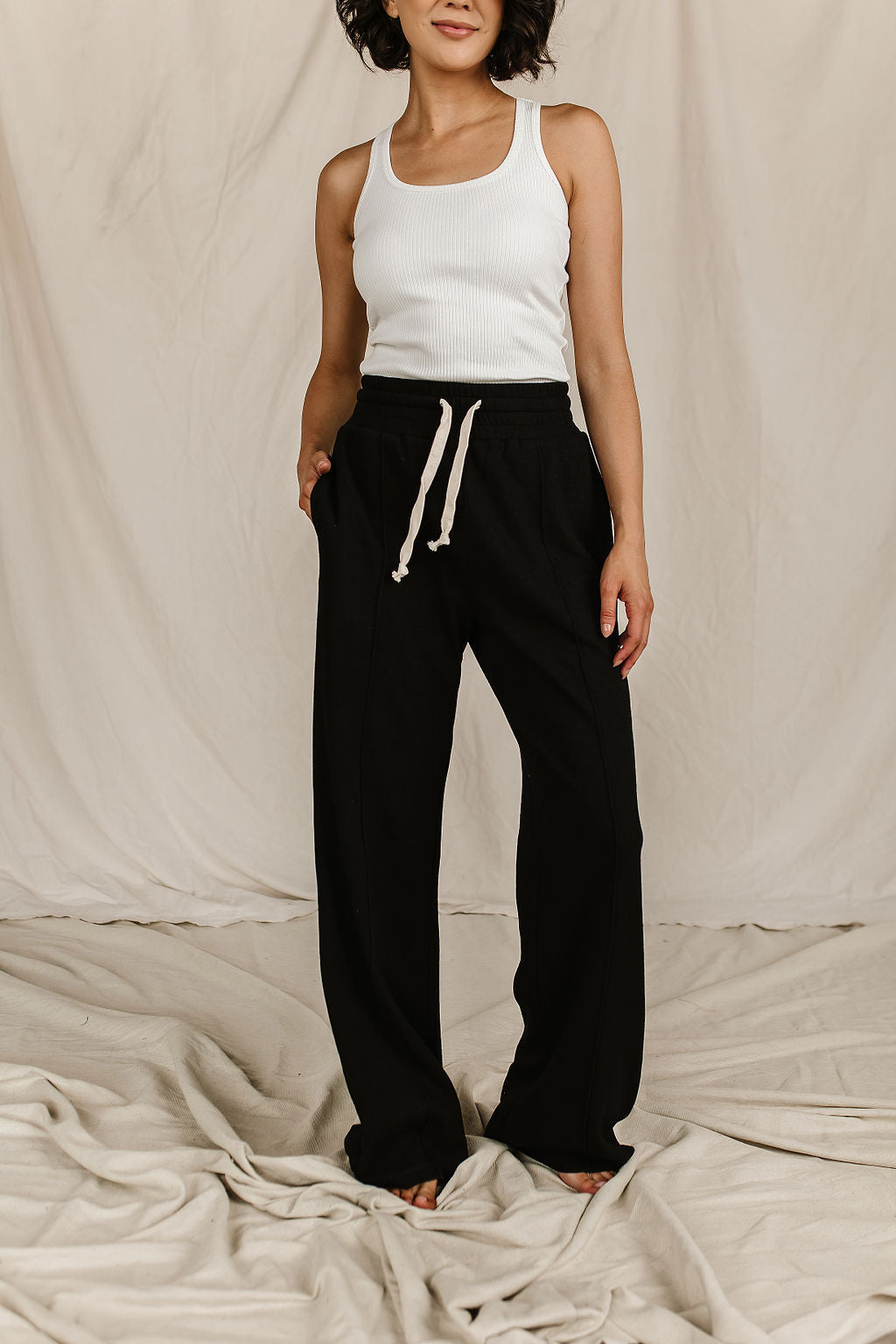 24/7 Waffle Knit Pant in Black