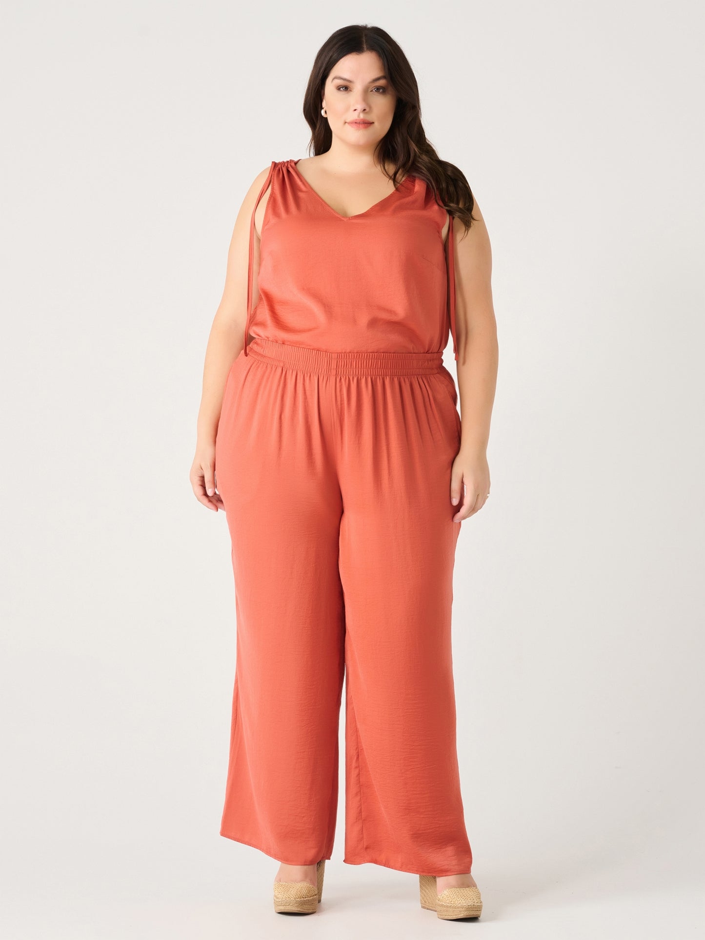 V-Neck Tie Shoulder Top (Plus Size) (Copper)