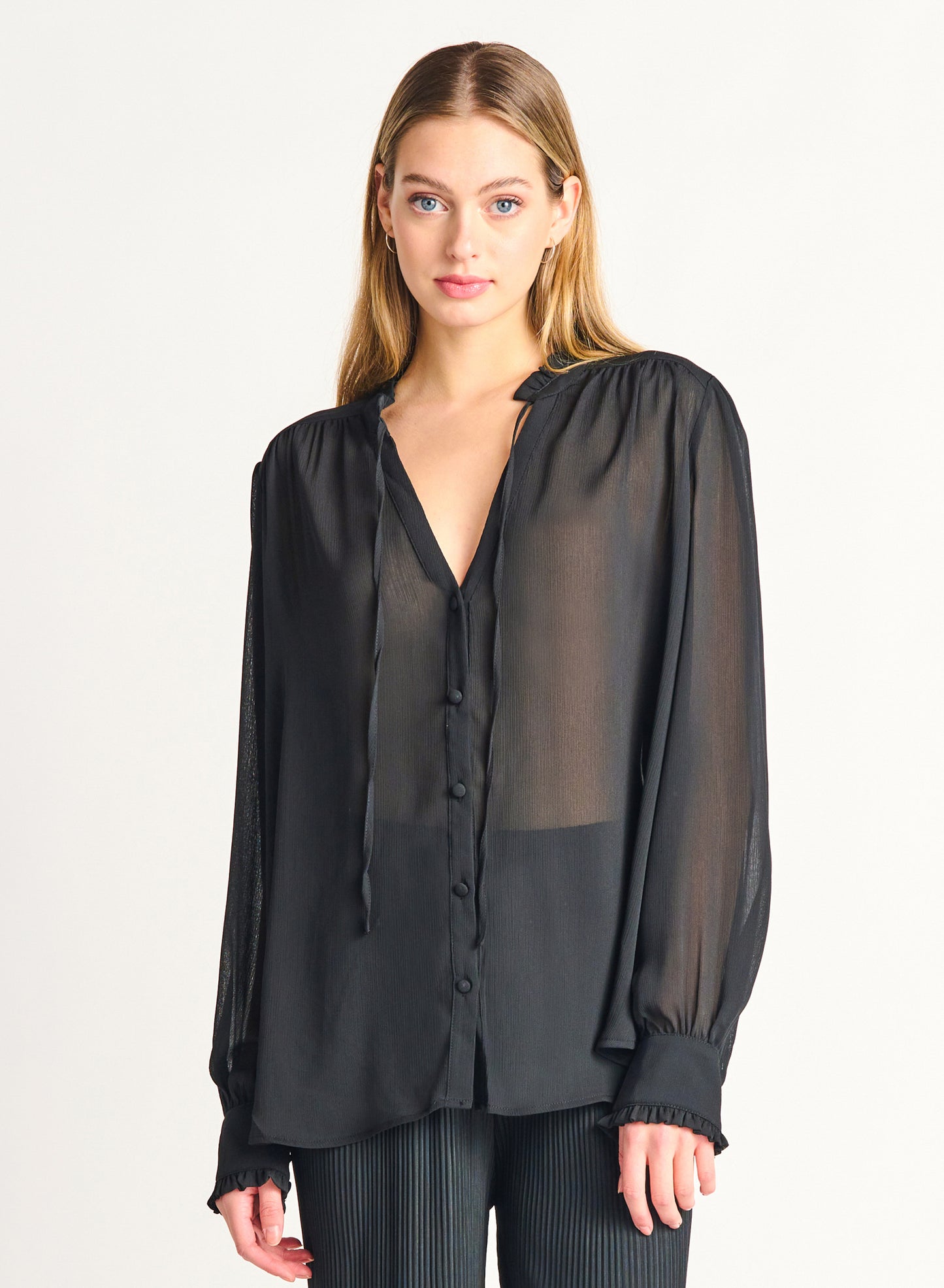 Ruffle Tie-Front Peasant Blouse