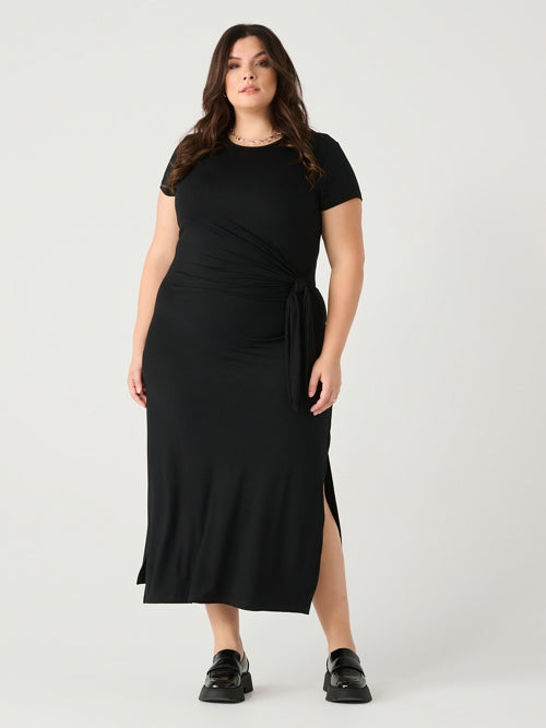 Short Sleeve Midi Dress with Knot Detail (Plus Size)