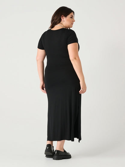 Short Sleeve Midi Dress with Knot Detail (Plus Size)