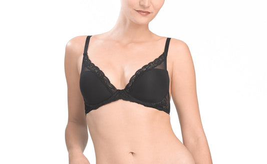 Feathers Plunge Bra- Black - Pinned Up Bra Lounge