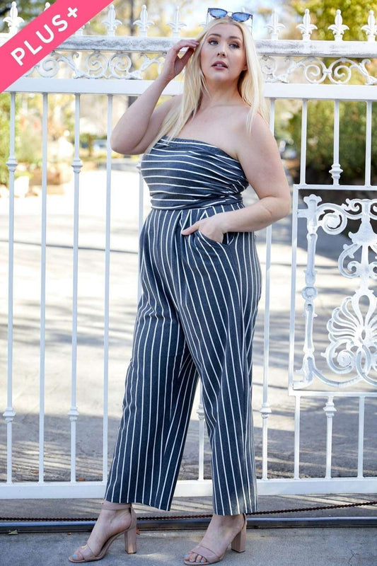 PLUS SIZE STRIPE CROPPED TUBE JUMPSUIT - Pinned Up Bra Lounge