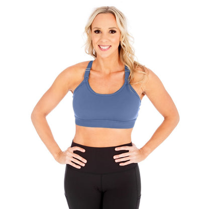 Strappy Back 2.0 Nursing Sports Bra - Slate Blue - Pinned Up Bra Lounge