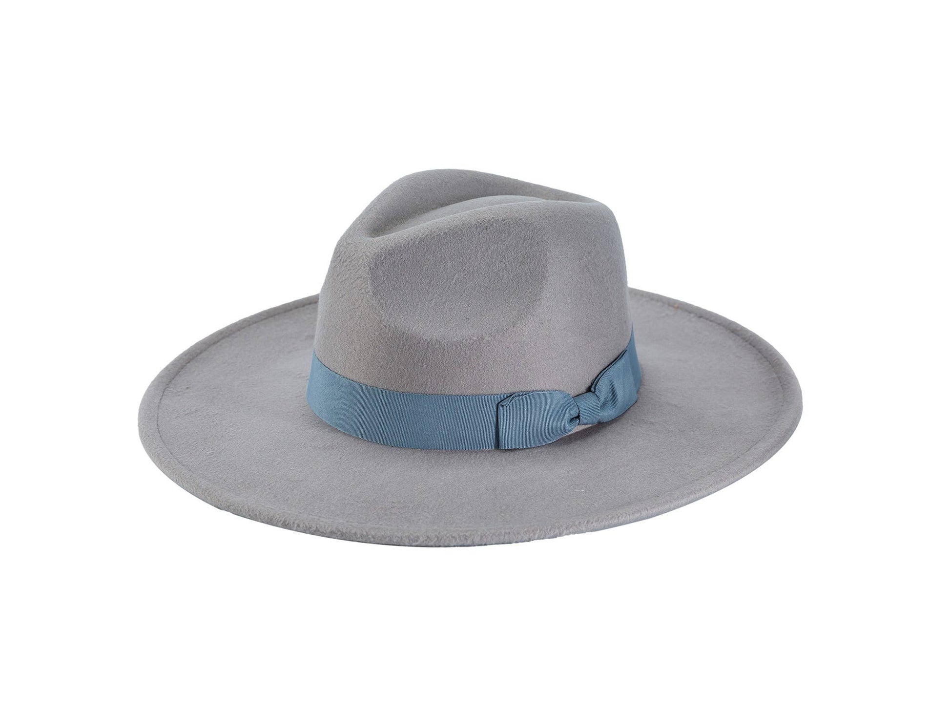 Wide Brim Felt Hat with Ribbon - Grey/Blue - Pinned Up Bra Lounge